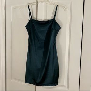 Nordstrom All in Favor Teal Square Neck Satin Mini Dress